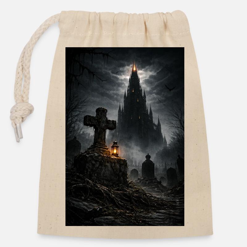 Gothic Schloss im Nebel - Verschließbarer Geschenkbeutel aus Baumwolle (14x20cm) - Natur