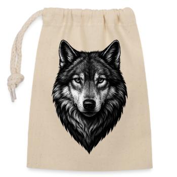 Wolf Head Black and White Illustration - Closable cotton gift bag (14x20cm) - nature - Front