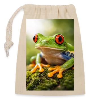 Green frog in sunshine eyes - Closable cotton gift bag (14x20cm) - nature - Front