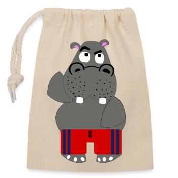 Hippopotame Rigolo en Maillot Rouge - Sac cadeau en coton avec cordon (14 x 20 cm) - nature - Devant
