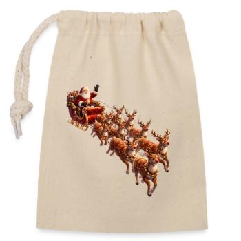 Santa with Sleigh - Closable cotton gift bag (14x20cm) - nature - Front