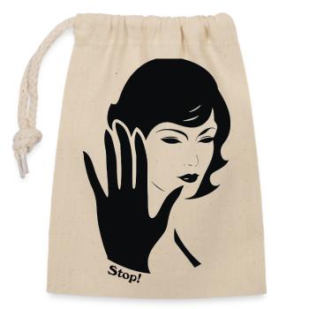 Portrait à la main en ligne rétro - Sac cadeau en coton avec cordon (14 x 20 cm) - nature - Devant