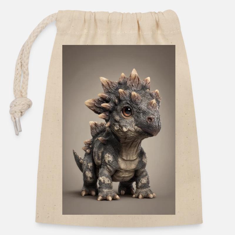 Niedlicher Stegosaurus-Plüsch - Verschließbarer Geschenkbeutel aus Baumwolle (14x20cm) - Natur