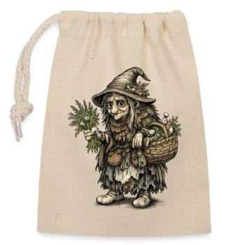 Sorcière des herbes | Sorcière de la récolte avec panier et herbes - Sac cadeau en coton avec cordon (14 x 20 cm) - nature - Devant