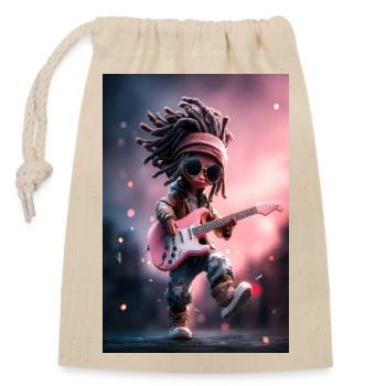 Poupée de pierre à dreadlocks avec guitare rose - Sac cadeau en coton avec cordon (14 x 20 cm) - nature - Devant