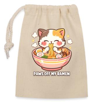 Paws Away Ramen Cat - Closable cotton gift bag (14x20cm) - nature - Front