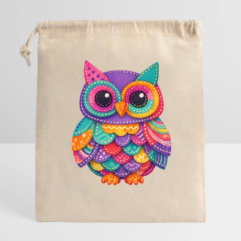 Patchwork Owl Magic Closable cotton gift bag (14x20cm)