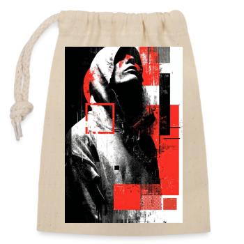 Glitch face en gloss rouge - Sac cadeau en coton avec cordon (14 x 20 cm) - nature - Devant