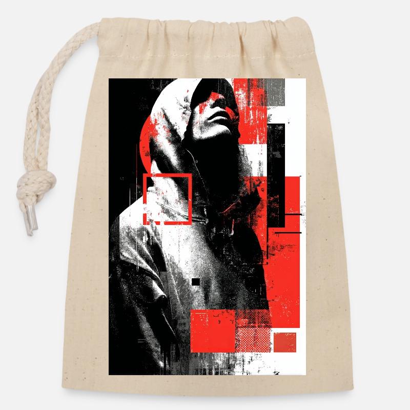 Glitch face in red gloss - Closable cotton gift bag (14x20cm) - nature
