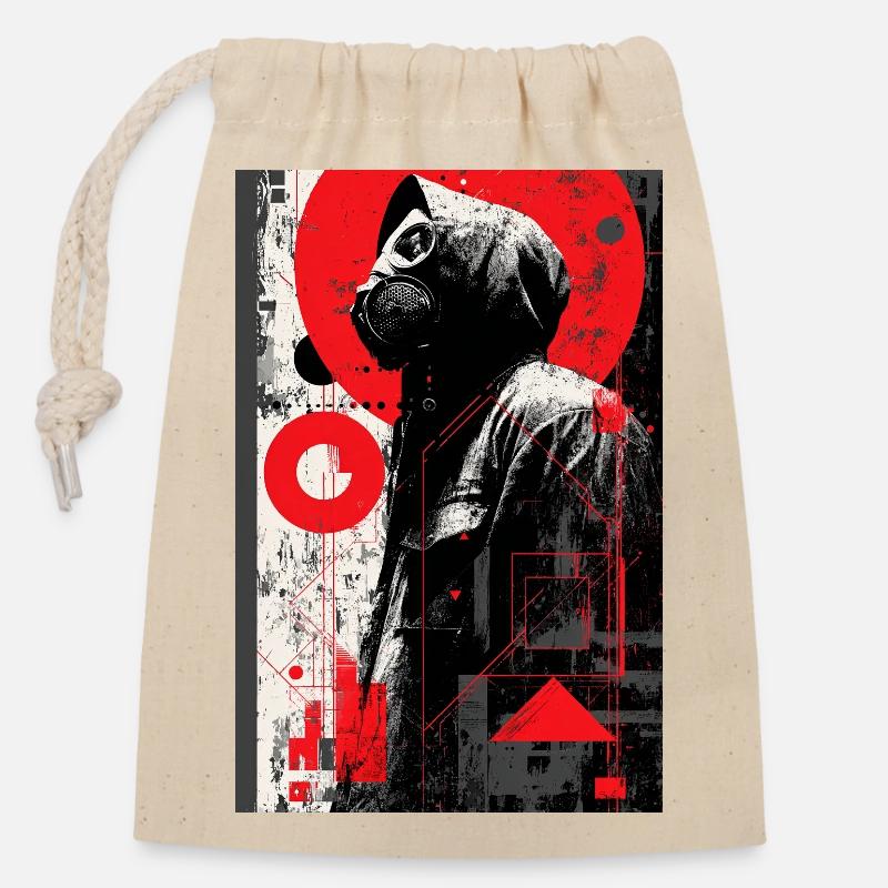 Masque à gaz rouge Graffiti - Sac cadeau en coton avec cordon (14 x 20 cm) - nature
