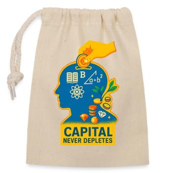 Kapital entfacht Wissen - Verschließbarer Geschenkbeutel aus Baumwolle (14x20cm) - Natur - Vorne