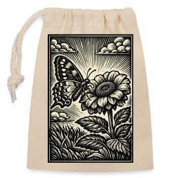 Schmetterling & Blume – Vintage Holzschnitt  - Verschließbarer Geschenkbeutel aus Baumwolle (14x20cm) - Natur - Vorne
