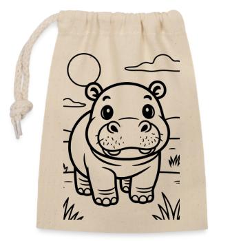 Cute Baby Hippo Safari Line Art - Closable cotton gift bag (14x20cm) - nature - Front