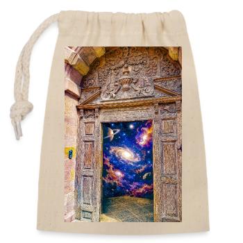 Space Gate Cosmic Portal Door - Closable cotton gift bag (14x20cm) - nature - Front
