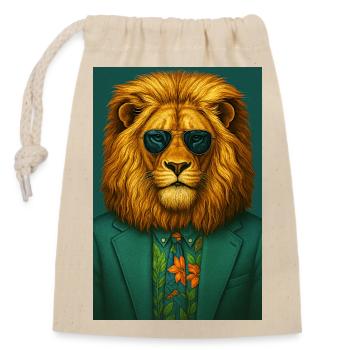 Lion élégant et raffiné - Sac cadeau en coton avec cordon (14 x 20 cm) - nature - Devant