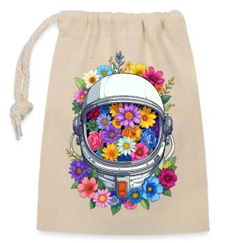 Floraler Weltraumhelm - Verschließbarer Geschenkbeutel aus Baumwolle (14x20cm) - Natur - Vorne