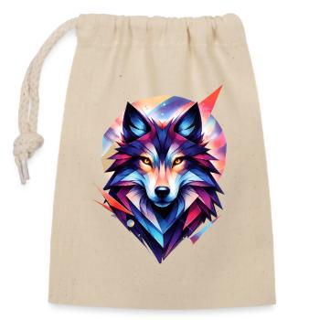 Bunter Wolf im modernen Geometrie Stil - Verschließbarer Geschenkbeutel aus Baumwolle (14x20cm) - Natur - Vorne