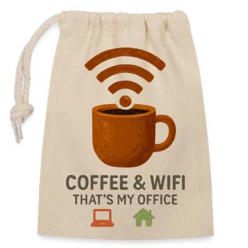 café wifi "Voici mon bureau" Télétravail - Sac cadeau en coton avec cordon (14 x 20 cm) - nature - Devant