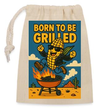 Geboren zum Grillen - geboren um gegrillt zu sein - Verschließbarer Geschenkbeutel aus Baumwolle (14x20cm) - Natur - Vorne