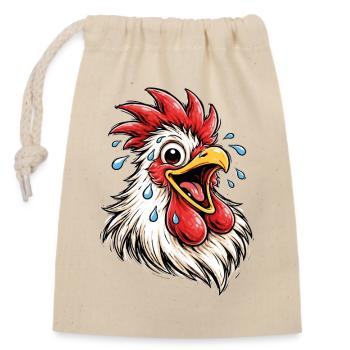 Rooster Doodle Laughing Chicken Cartoon Motif - Closable cotton gift bag (14x20cm) - nature - Front