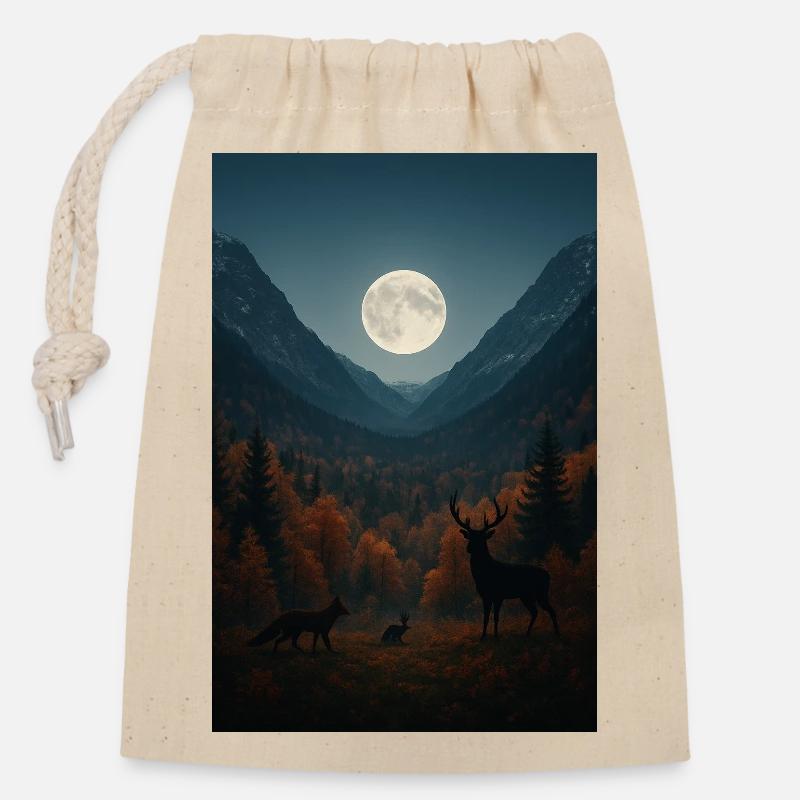 Mondlicht im Waldtal - Verschließbarer Geschenkbeutel aus Baumwolle (14x20cm) - Natur