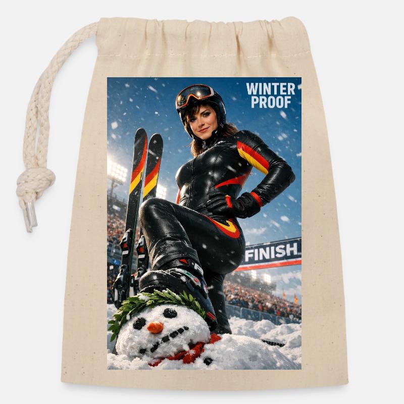 winter-sport-ski-d - Closable cotton gift bag (14x20cm) - nature