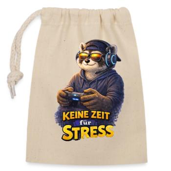 Keine Zeit für Stress – Gamer Waschbär - Verschließbarer Geschenkbeutel aus Baumwolle (14x20cm) - Natur - Vorne