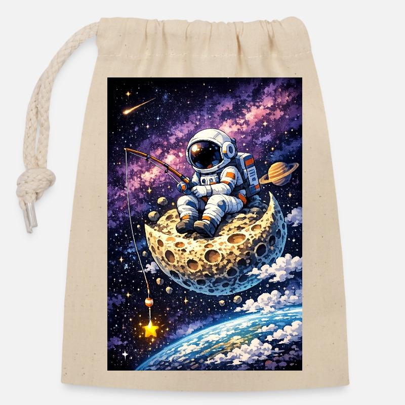 Astralfischen auf dem Mond - Verschließbarer Geschenkbeutel aus Baumwolle (14x20cm) - Natur