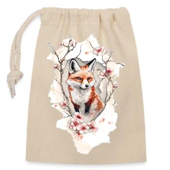 Fuchs Kirschblüten - Verschließbarer Geschenkbeutel aus Baumwolle (14x20cm) - Natur - Vorne