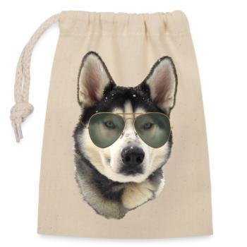 Husky Sonnenbrillen-Look - Verschließbarer Geschenkbeutel aus Baumwolle (14x20cm) - Natur - Vorne