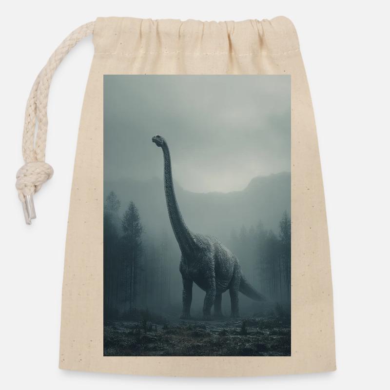 Dinosaure dans la forêt brumeuse aube - Sac cadeau en coton avec cordon (14 x 20 cm) - nature