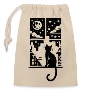 Katze am Fenster Mondnacht - Verschließbarer Geschenkbeutel aus Baumwolle (14x20cm) - Natur - Vorne