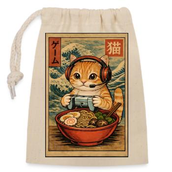 Japanische Ramen Cat Gaming Otaku Nudelschale - Verschließbarer Geschenkbeutel aus Baumwolle (14x20cm) - Natur - Vorne