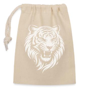 Tiger head in minimalist vector style - Closable cotton gift bag (14x20cm) - nature - Front