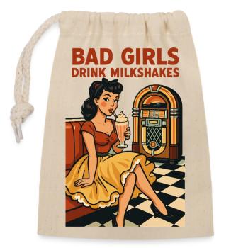 Pin-up des années 50 : Bad Girls boivent des milkshakes Rockabilly - Sac cadeau en coton avec cordon (14 x 20 cm) - nature - Devant