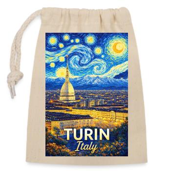Turin, Italien. - Verschließbarer Geschenkbeutel aus Baumwolle (14x20cm) - Natur - Vorne