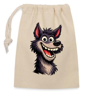 Verrückter Cartoon-Wolf mit breitem Grinsen - Verschließbarer Geschenkbeutel aus Baumwolle (14x20cm) - Natur - Vorne