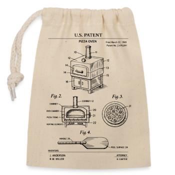 Pizzaofen-Patentblaupause - Verschließbarer Geschenkbeutel aus Baumwolle (14x20cm) - Natur - Vorne