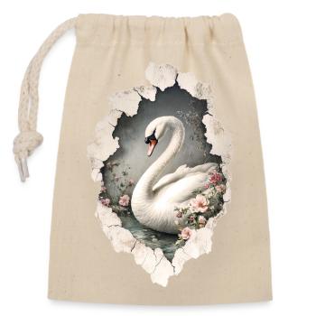 Schwan - Verschließbarer Geschenkbeutel aus Baumwolle (14x20cm) - Natur - Vorne