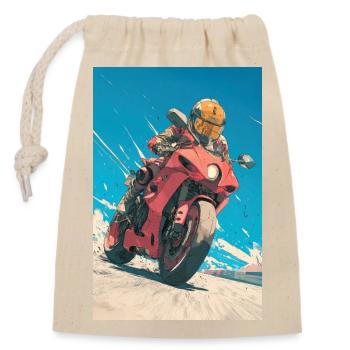 Crimson Moto Rider on Blue Sky - Closable cotton gift bag (14x20cm) - nature - Front