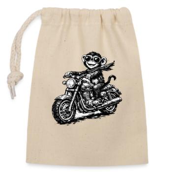Affe auf Motorrad Skizzenstil - Verschließbarer Geschenkbeutel aus Baumwolle (14x20cm) - Natur - Vorne