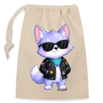 Autocollant du petit loup violet - Sac cadeau en coton avec cordon (14 x 20 cm) - nature - Devant