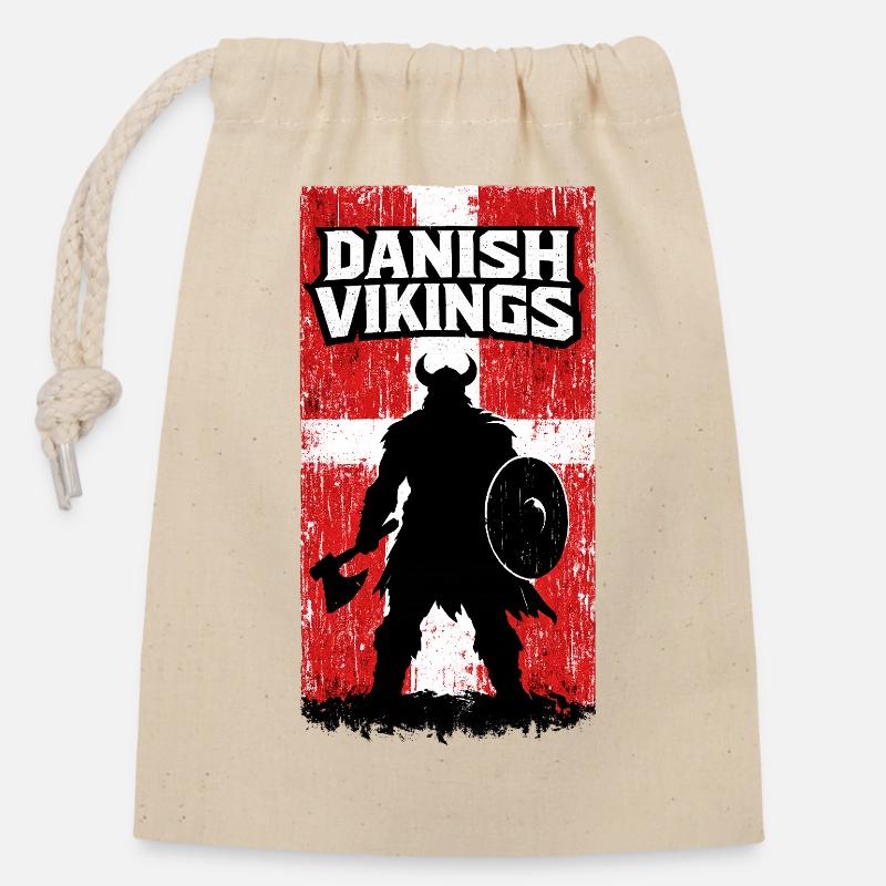 Dänische Wikinger – Wikingerkrieger-Dänische Flagge - Verschließbarer Geschenkbeutel aus Baumwolle (14x20cm) - Natur