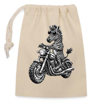 Zebra Motorrad-Rocker mit Sonnenbrille - Verschließbarer Geschenkbeutel aus Baumwolle (14x20cm) - Natur - Vorne