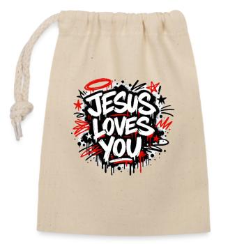 Jésus t’aime ! - Sac cadeau en coton avec cordon (14 x 20 cm) - nature - Devant
