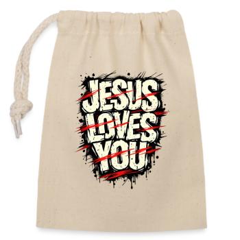 Jésus t’aime Gott liebt Dich - Sac cadeau en coton avec cordon (14 x 20 cm) - nature - Devant