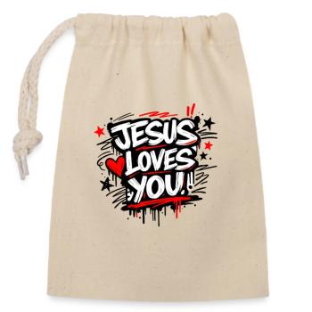 Jesus loves You - Closable cotton gift bag (14x20cm) - nature - Front