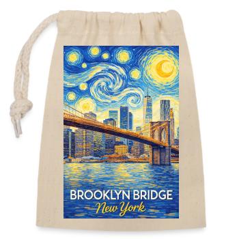 Brooklyn Brücke NY im Sternenstil - Verschließbarer Geschenkbeutel aus Baumwolle (14x20cm) - Natur - Vorne