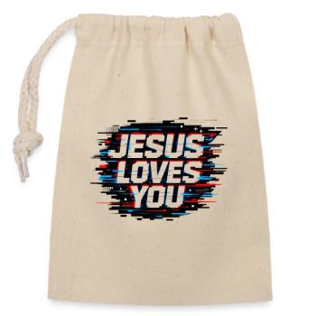 Jesus liebt dich Glitch - Verschließbarer Geschenkbeutel aus Baumwolle (14x20cm) - Natur - Vorne