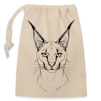Wild Caracal - Minimalist Fine Line Art - Verschließbarer Geschenkbeutel aus Baumwolle (14x20cm) - Natur - Vorne